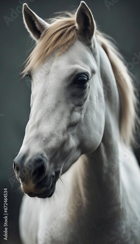 portrait of a strong and muscular racehorse, grey background 