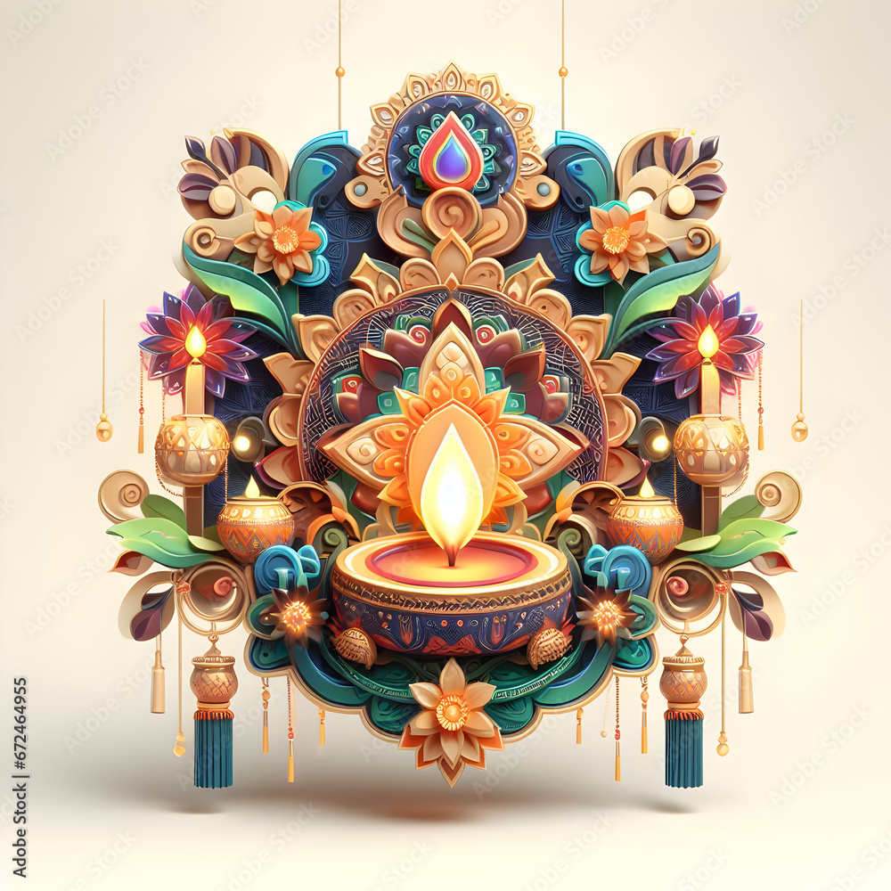 3d Image a Banner for Diwali Festival of Lights with Colorful Candles