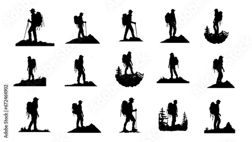 hiker mountain climber adventure silhouette for logo