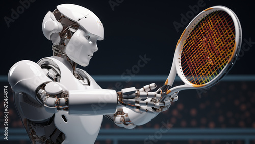 Humanoid robot playing tennis. AI sport.2