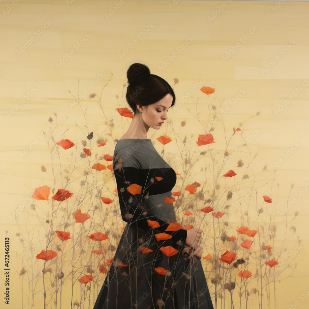 Fototapeta premium Woman with Red Flowers