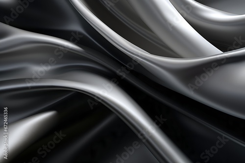 Sculpted Silver Elegance: Abstract Swirls on Black Background, Perfect for Web Design and Minimalist Poster