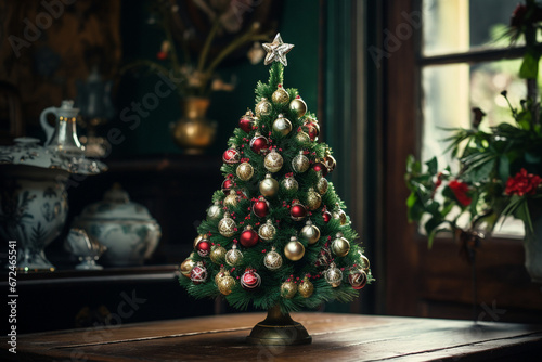 Christmas tree with decorative ornaments. High quality photo
