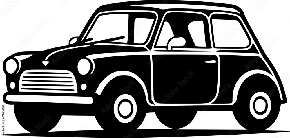 Cars - Black and White Isolated Icon - Vector illustration