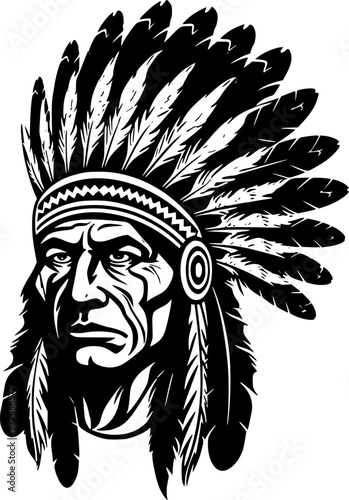 Indian Chief | Black and White Vector illustration