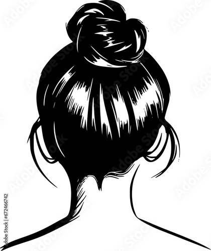 Messy Bun - Black and White Isolated Icon - Vector illustration