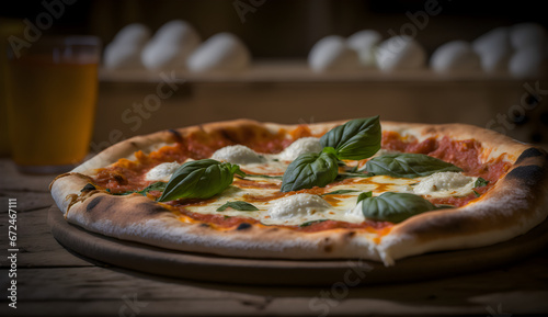 Margherita pizza with salami, cheese and herbs