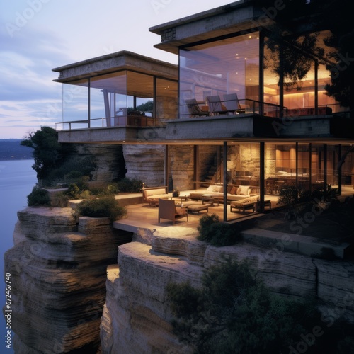 a house on a cliff with a view of the water