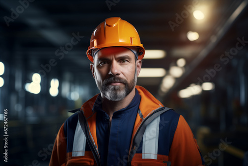 Portrait of Industry maintenance engineer man wearing uniform and safety hard hat on factory station.,construction, industry © Agnieszka