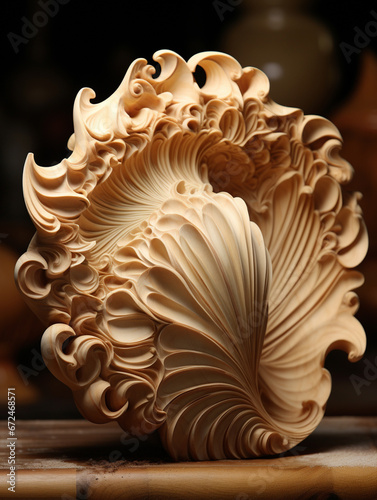 A Detailed Wood Carving of a Clam