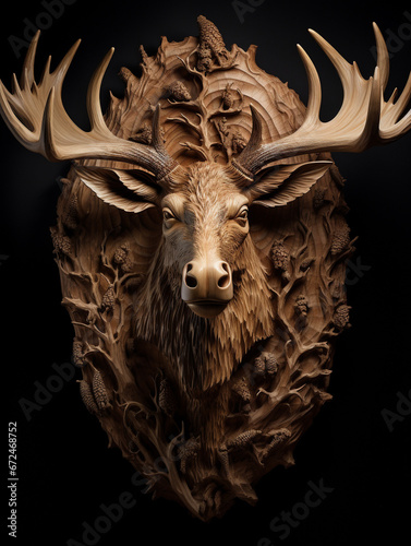A Detailed Wood Carving of a Moose