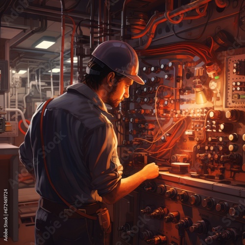 a man wearing a hard hat working on a machine