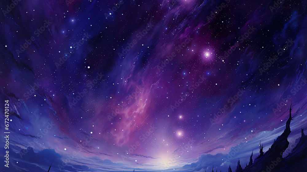large purple starscape with sparse shooting stars. AI generative large purple starscape with sparse shooting stars. AI generative