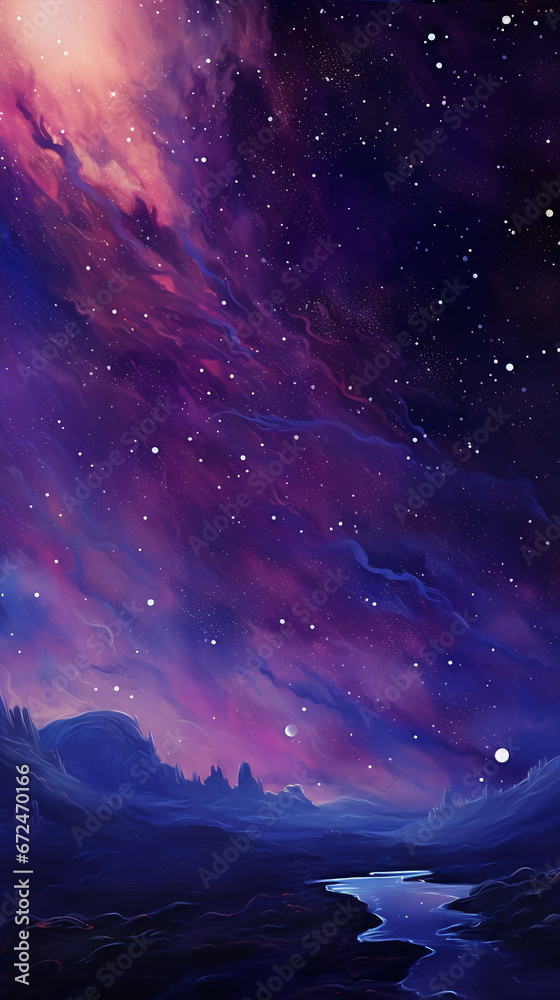 Fototapeta premium large purple starscape with sparse shooting stars. AI generative