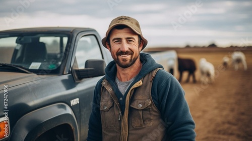 Farmer with a pickup truck photo