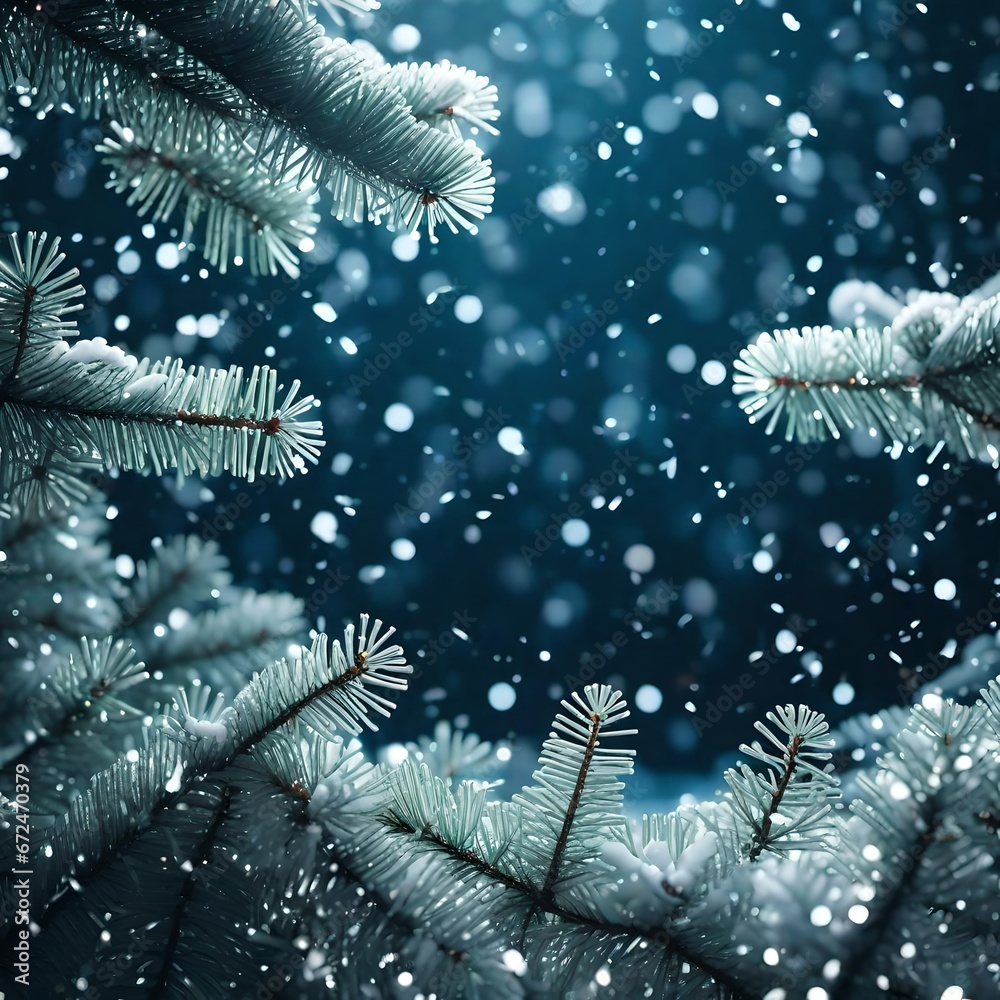 Christmas Spruce Branches with Snowflakes Falling. Super Slow Motion Filmed on High Speed Cinema Camera at 1000 fpsar