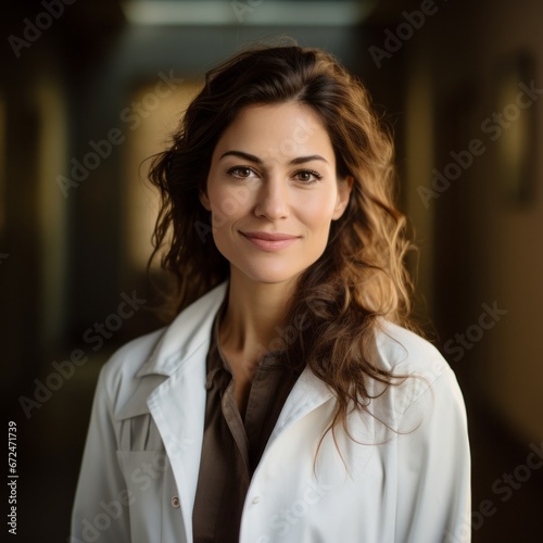 a woman in a white coat