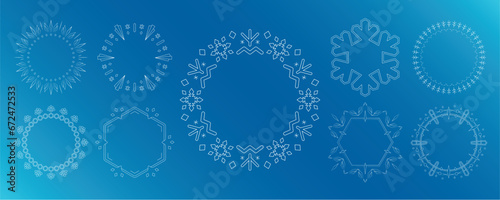 素材_フレームのセット_雪の結晶と光をモチーフにした冬の飾り枠。高級感のある囲みのデザイン。字無