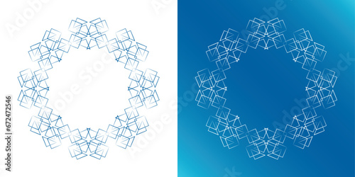 素材_フレームのセット_雪の結晶と光をモチーフにした冬の飾り枠。高級感のある囲みのデザイン。字無