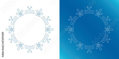 素材_フレームのセット_雪の結晶と光をモチーフにした冬の飾り枠。高級感のある囲みのデザイン。字無