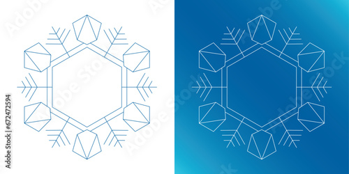 素材_フレームのセット_雪の結晶と光をモチーフにした冬の飾り枠。高級感のある囲みのデザイン。字無