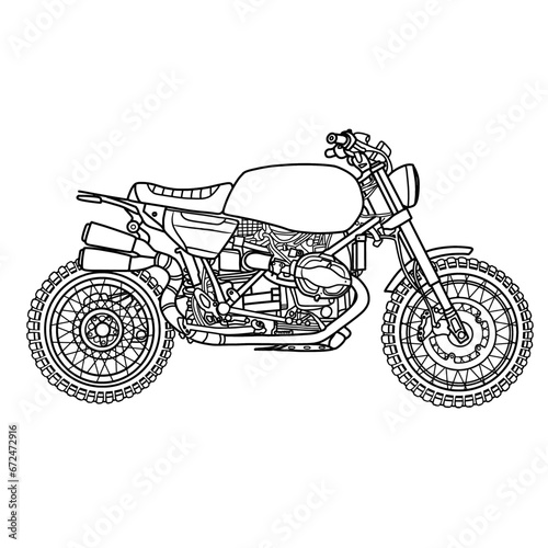 Retro scramble concept.motorcycle hand drawn sketch, suitable for your custom scramble motorcycle, outline vector illustration, side view, isolated with white background