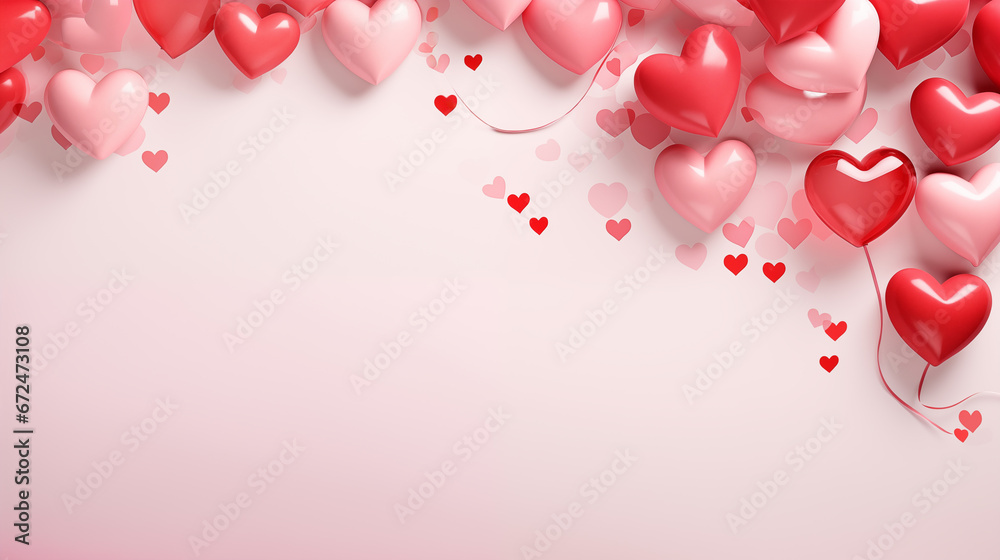 Valentine's day hearts ballons with copyspace, saint valentine and love background concept, blank space, hd - obrazy, fototapety, plakaty 
