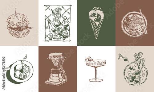 Food vector illustration set for brand identity, logo design, banners, poster design, greeting cards	