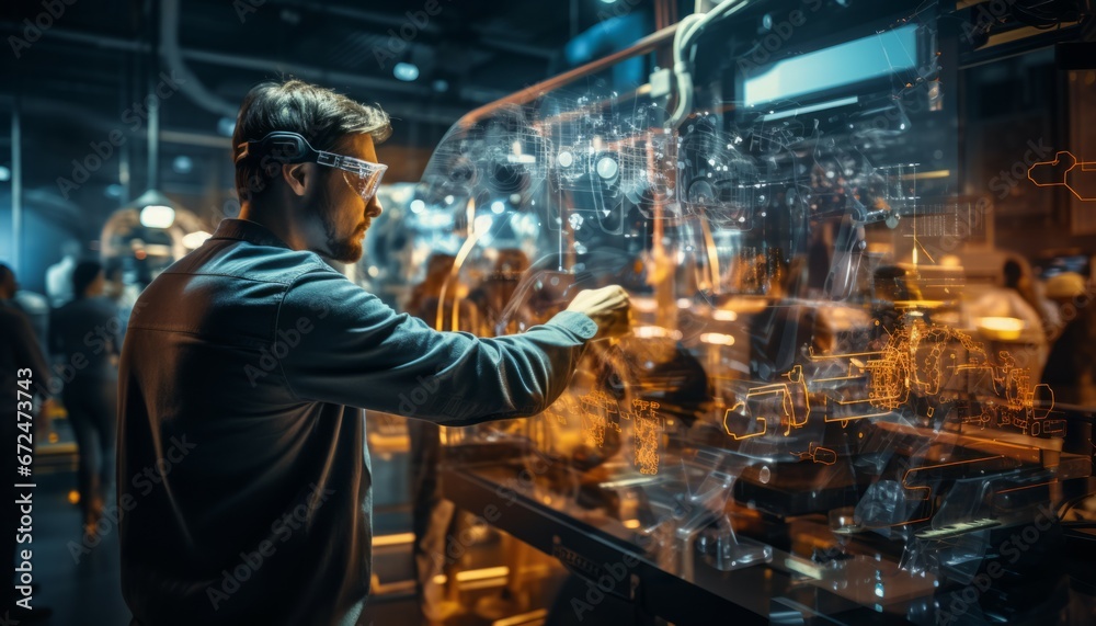 Smart factory industry with machinery and robotics in a futuristic atmosphere. Innovation, engineering and interconnected tech systems Smart factory industry with machinery and robotics in a futuristic atmosphere. Innovation, engineering and interconnected tech systems