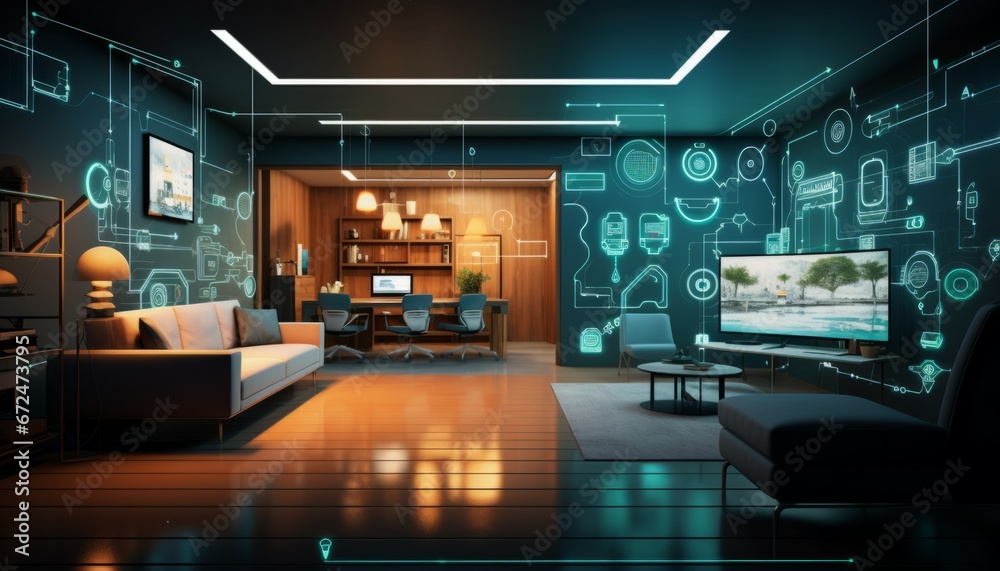 Smart house concept. Internet of Things Concept. Smart home dashboard interface control devices and set up automations. Futuristic virtual technology screen Smart house concept. Internet of Things Concept. Smart home dashboard interface control devices and set up automations. Futuristic virtual technology screen