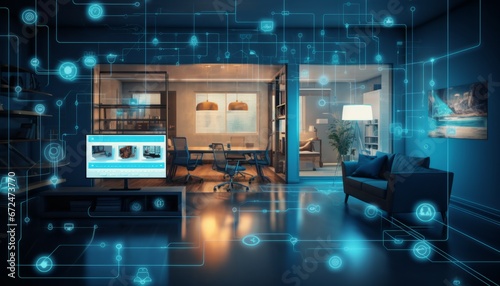 Smart house concept. Internet of Things Concept. Smart home dashboard interface control devices and set up automations. Futuristic virtual technology screen