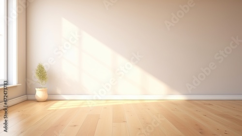 clean Interior design  cream wall color and wooden floor empty room background with sunlight