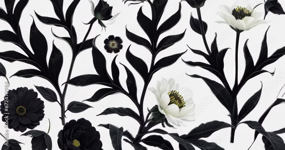 Simple Black and White flowers blooming with white background using generative AI 