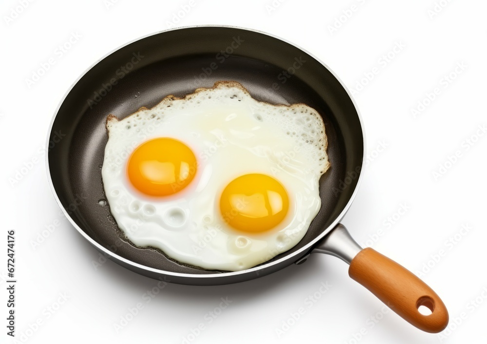 Top view fried egg with pan isolated on white background food cooking photo object design Top view fried egg with pan isolated on white background food cooking photo object design