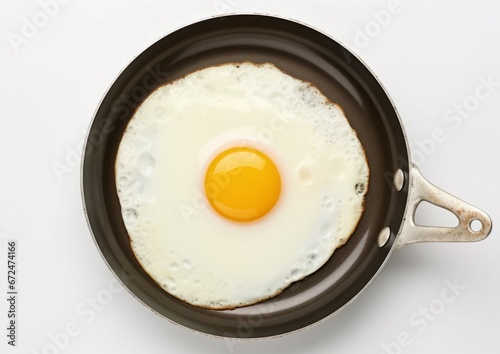 Top view fried egg with pan isolated on white background food cooking photo object design