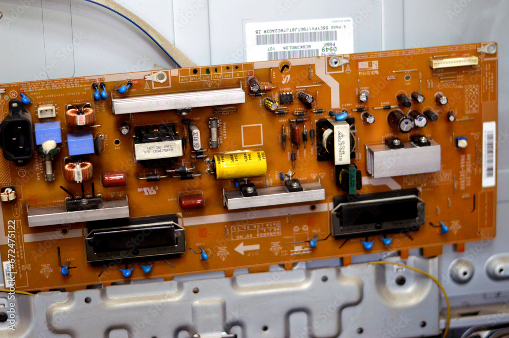 Cairo, Egypt, November 1 2023: interior of LCD TV Television main board
