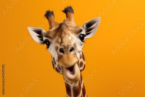 portrait of shocked giraffe with surprised face photo