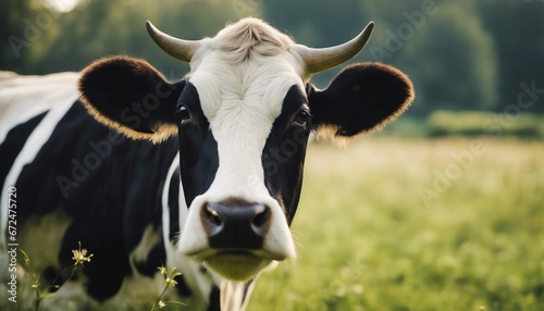 portrait of a holstein cow at meadow 