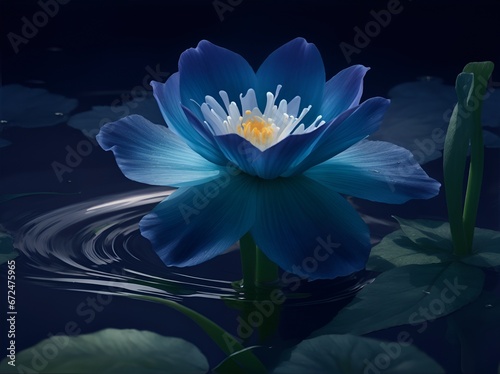 Fantastic lotus flower with a bluish-white glow