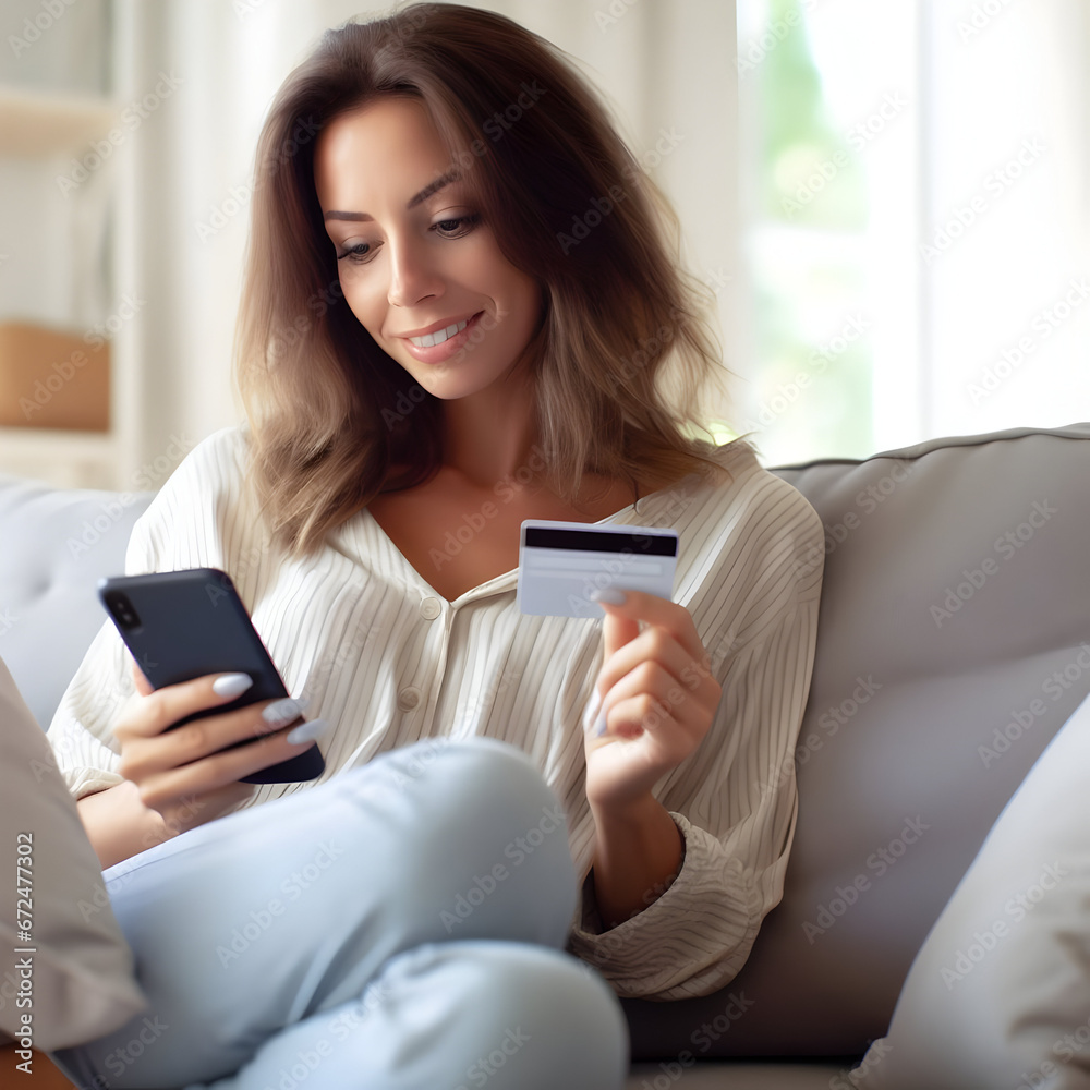 A Woman Shopping Online with the Phone at Home A Woman Shopping Online with the Phone at Home