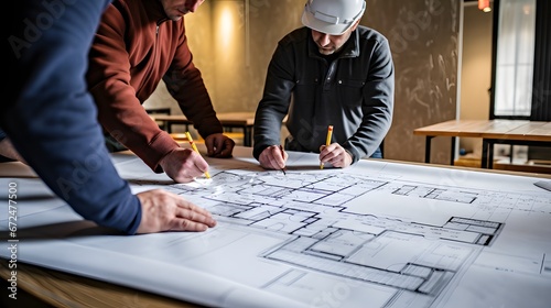 Architects drafting a sustainable building design