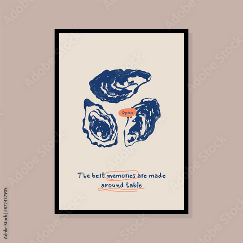 Minimalist hand drawn seafood vector illustration collection. Art for postcards, branding, logo design, background.