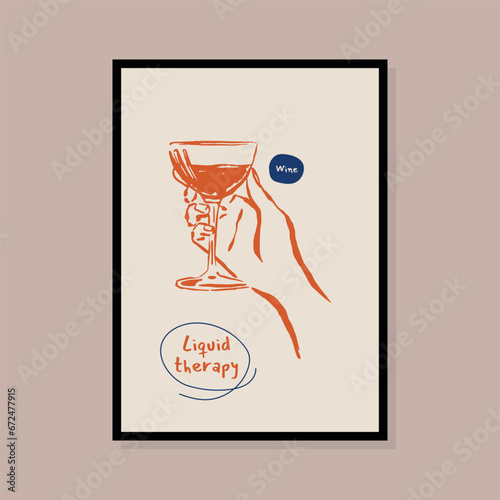 Minimalist hand drawn beverage vector illustration collection. Art for for postcards, branding, logo design, background.