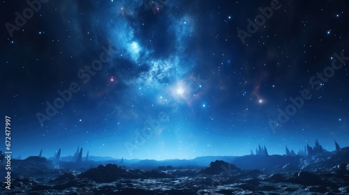A blue space background with the earth