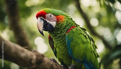 portrait of Wild green macaw parrot