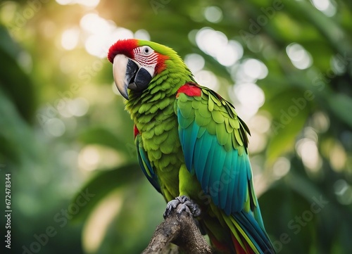 portrait of Wild green macaw parrot