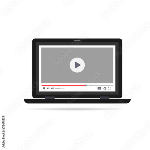 Video player interface on the laptop screen, Video streaming template design vector illustration