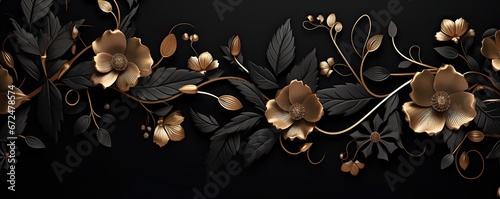 Luxury gold floral background, banner, invitation, poster, flower wedding concept, copy space