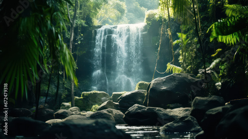 Epic Shot Of Waterfall in The Amazon Forest - Up View With High Quality Resolution 35mm Details 