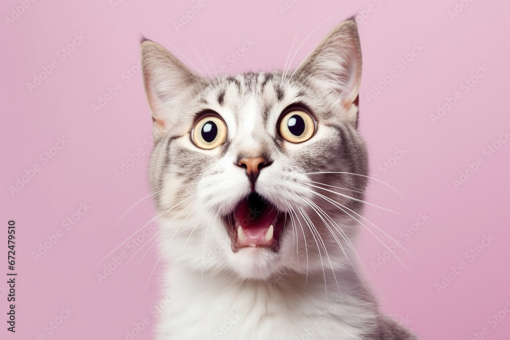 Studio portrait of shocked cat with surprised eyes, concept of Curious feline Studio portrait of shocked cat with surprised eyes, concept of Curious feline